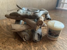 Driftwood Candle Holder Display Home Decor with Yankee Candle Beach Wood Votive 