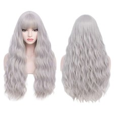 Wavy Wig Long Curly Wig With Bangs For Womens Synthetic Cosplay Fancy Full Wig