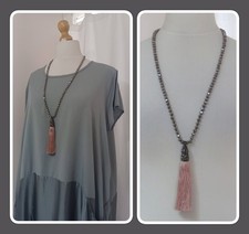 BNWT, LAGENLOOK, STATEMENT, PINK, FACETED-BEAD, TASSEL, NECKLACE (RRP £25)
