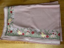 Jolentex - West German Vintage Square Tablecloth - Pink With Ducks & Flowers