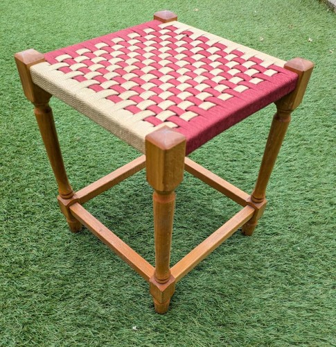 Handwoven wooden stool with