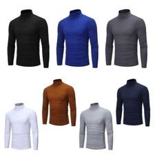 Mens Long Sleeve Roll Neck Slim Lightweight Jumper T Shirt Turtle Funnel Tops