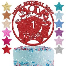 Super Mario Cake Topper Personalised Custom Glitter Birthday Party Kids Any Age