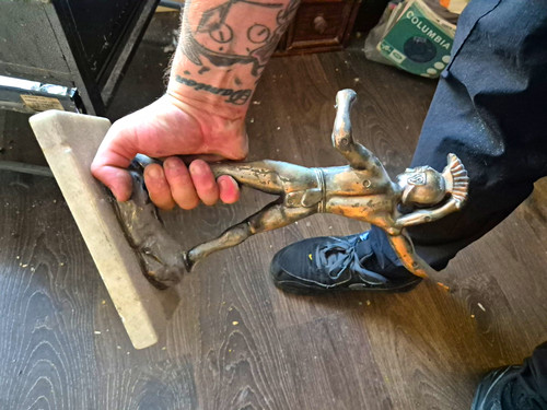 Patinated bronze metal warrior - patinated,