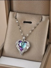 Heart Crystal Pendant 925 Sterling Silver Chain Necklace Women Love Jewellery UK