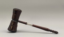 EARLY 20thc 925 SILVER MOUNTED TURNED TREEN DOUBLE-HEADED AUCTIONEER JUDGE GAVEL