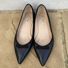 Pointed Black LK Bennett Size 6 Ladies Shoes.  Flat Block Heel.  Ribbon Bow