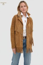 Women's Suede Fringe Leather Jacket Western Cowgirl Vintage Boho Style Coat