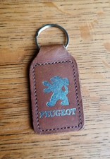 Vintage Retro Brown Leather Peugeot Keyring Car
