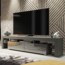 Modern 200cm TV Unit I Grey Cabinet Stand with Storage I High Gloss Doors