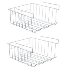 2 x Large White Under Shelf Table Storage Basket Rack Kitchen Cabinet Organiser