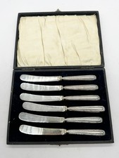 VINTAGE STERLING SILVER HANDLED BUTTER KNIFE SET OF 6 HALLMARKED CUTLERY BOXED