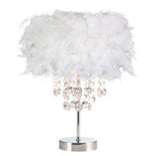 Chandelier Style White Feather Table Lamp with Waterfall Drops by Happy Homew...