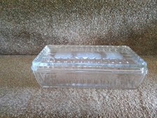 Vintage Retro Rectangular Clear Glass Ribbed Refrigerator Storage With Lid 25cm