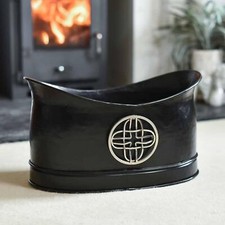 Black Fireplace Celtic Design Log Bucket Fireside Coal Holder