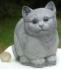 Contented Cat Stone Garden Ornament Hand Cast by Bekki 12x9x13 cms  1288 grams