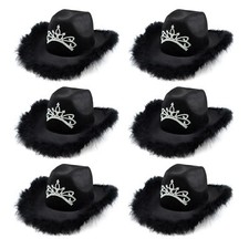 BLACK COWBOY COWGIRL HAT WITH TIARA WILD WEST HEN FANCY DRESS LOT CONCERT TOUR