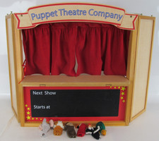 Vintage Wooden Puppet Theatre Early Learning Centre ELC And 9 B&M Hand Puppets
