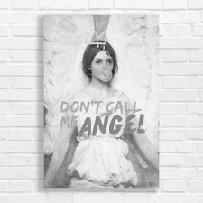 Whimsical Angel with Typographic Black White Canvas Print Large Picture Wall Art