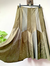 M&S Per Una Green Maxi Skirt Size UK 18 Panelled Cord Lace Faux Suede