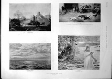 Antique Print Pictures Dogs Grand National Calumny Mower Bronze Statue 1894