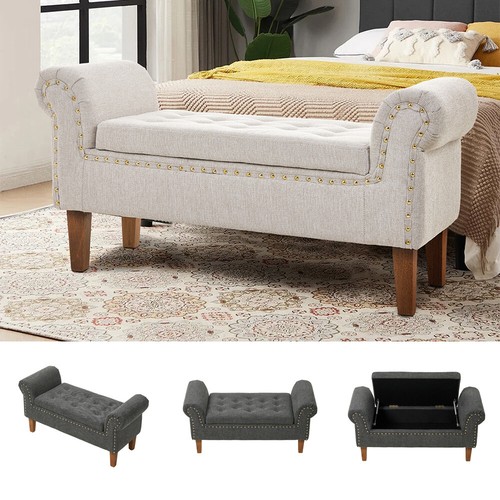 Linen ottoman storage bench - storage,