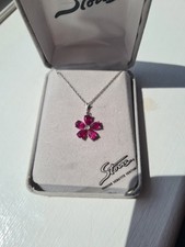 White Gold Ruby Diamond Flower Pendant Chain Necklace 9ct