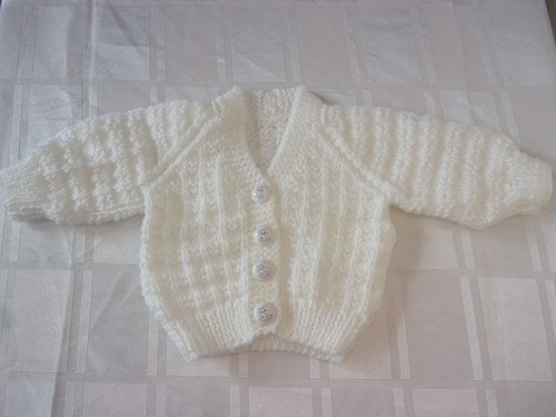 Hand knit white baby cardigan - hand,