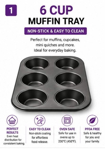 Non stick cup muffin tray - 6,