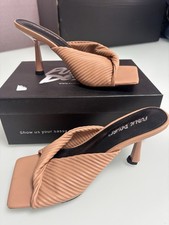 Public Desire Nude Faux Leather Mike Heel Peep Toe Shoes UK 4