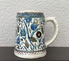 Vintage Iznik Style Turkish Hand Painted Studio Pottery Tankard  13cms