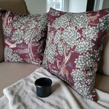 Pair Of New Handmade Cushion Covers In Forest Canopy Bordeaux  50cm X 50cm