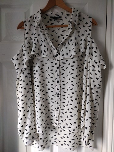 White blouse with black cats - with,