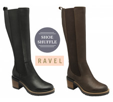 Ravel Leather Forth Knee High Boots heeled zip up elastic panel calf