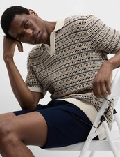 M&S Mens Multi Coloured Knitted Collar Striped Short sleeved Polo Men Top