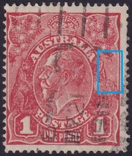 AUST KGV 1d RED SINGLE Wk. FLAW - 'WHITE SPOTS BEHIND EMU'. USED. (L576)