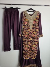 Purple Satin Indian Dress Anarkali Gown Asian Party Wedding Size Large 14 