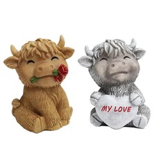 Highland Cow Figurines set of 2 "My Love" Ornament Hand Painted Resin Gift Idea