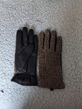Women's Leopard Print Leather Look Gloves Approx M/L -Not Real Leather 