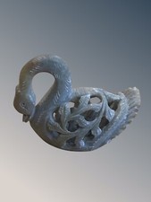 Hand Carved Soap Stone Swan With Small Swan Inside Intricate 6.5cm x6 Cm