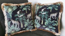 Decorative Cushions Velvet Gold Green Monkey Jungle Fringe 45 x 45 X2 Werns