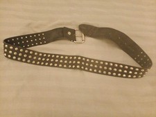 Studded Leather Belt 3 Row Cone Studs Genuine Leather Removable Buckle