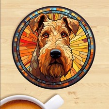 Pet Dog Coaster, Stained Glass Effect Print,  Airedale Terrier