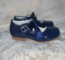 Spanish/Romany Bow Shoes, Navy with Glitter, Mary Janes, Girls, Party