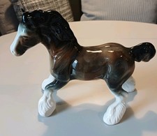 Cantering Shire Horse in Brown Black & White Ceramic Pottery Smaller Foal? 