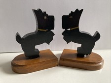 Art Deco Vintage Wood Wooden Scottie Scottish Terrier Dog Book Ends Shabby Chic
