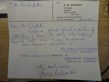 GORDON RICHARDS, TRAINER , 1983 SIGNED  PHOTO & LETTER SIGNED BY JANICE RICHARDS
