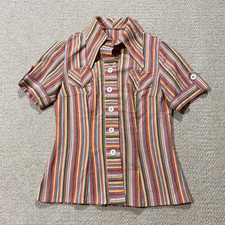 Vintage 70s Shirt Womens Size 6 UK Striped Boho Dagger Collar Hippy 1970s