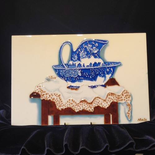 Ceramic decorative tile - , signed