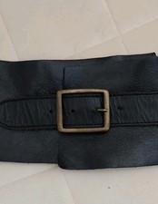 Sam Brown Womens Leather Waist Belt Black Brass Buckle Extra Wide Size Small 33"